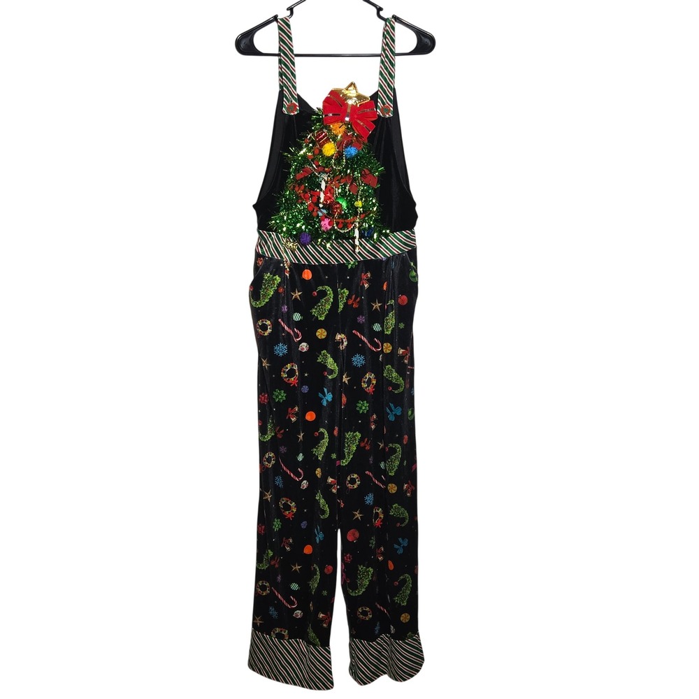 No Boundaries Ugly Christmas Velvet Overalls Jumpsuit Medium Holiday Lights Up